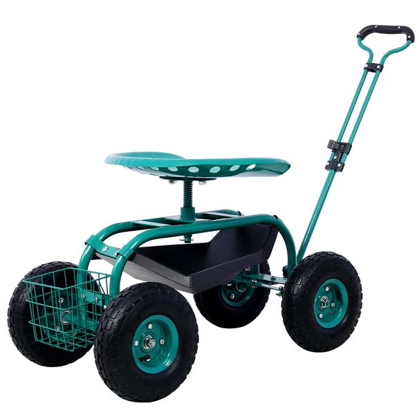 Rolling Garden Scooter Garden Cart Seat With Wheels And Tool Tray, 360 Swivel Seat,Green--refurbished_maomaolike.com