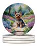 Yorkshire Terrier Spring Path Large Sandstone Coasters Pack Of 4 Absorbent Round Coasters Decor Gifts For Men Or Women, 4 In, Multicolor_maomaolike.com