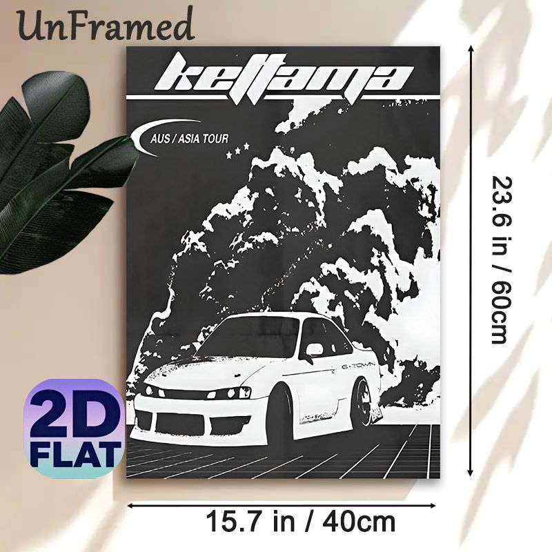 JDM Tuner Car Painting Poster, Monochrome Stylized Racing Car With Tour-themed Graphic Poster, Sleek Bold Automotive Design Ideal For Garage, Man Cave_maomaolike.com