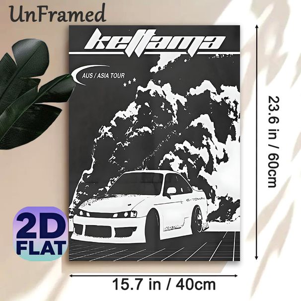 JDM Tuner Car Painting Poster, Monochrome Stylized Racing Car With Tour-themed Graphic Poster, Sleek Bold Automotive Design Ideal For Garage, Man Cave_maomaolike.com