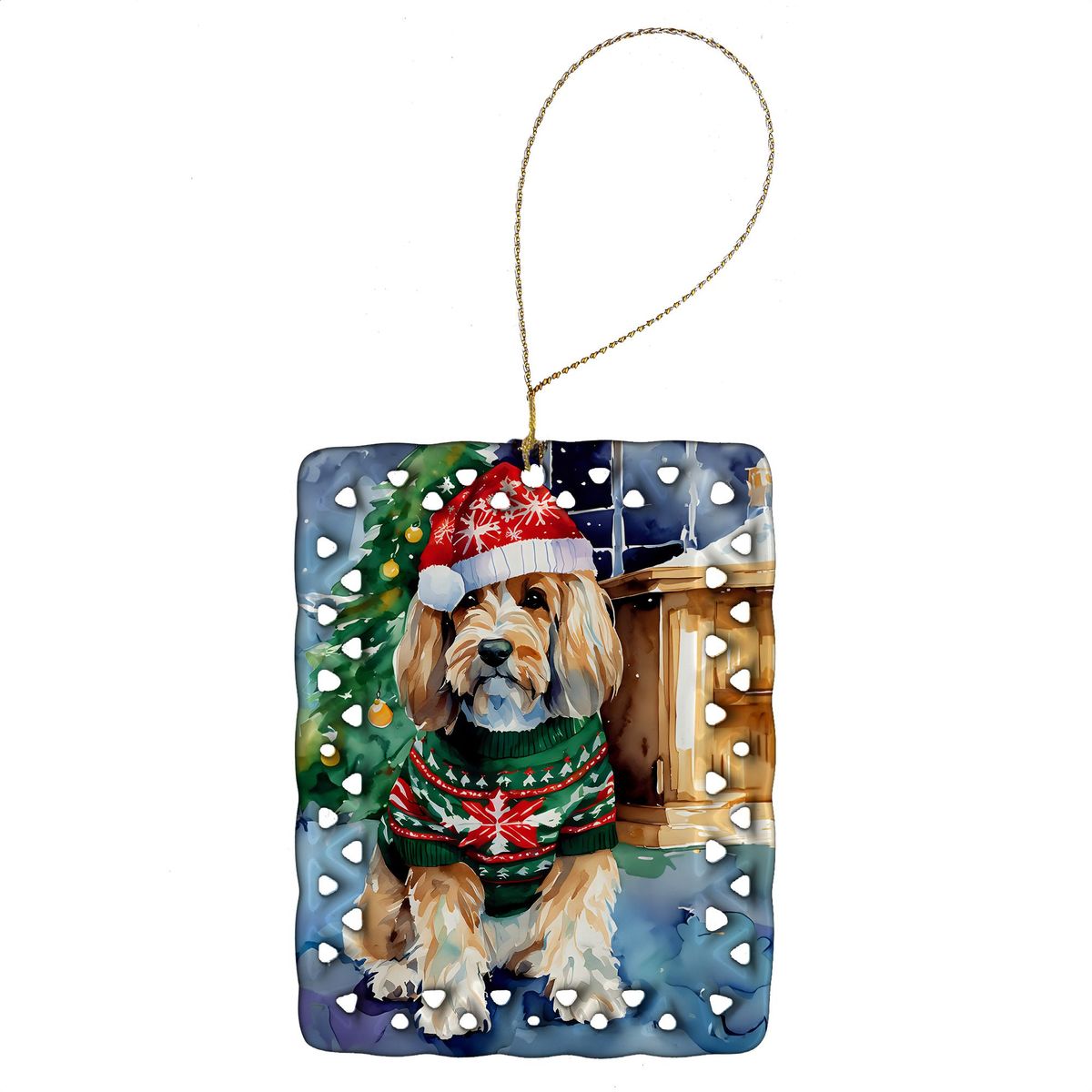 Petit Basset Griffon Vendeen Christmas Porcelain Ornament Christmas Tree Hanging Decorations For Home Christmas Holiday, Rectangle, Gift, Multicolor_maomaolike.com