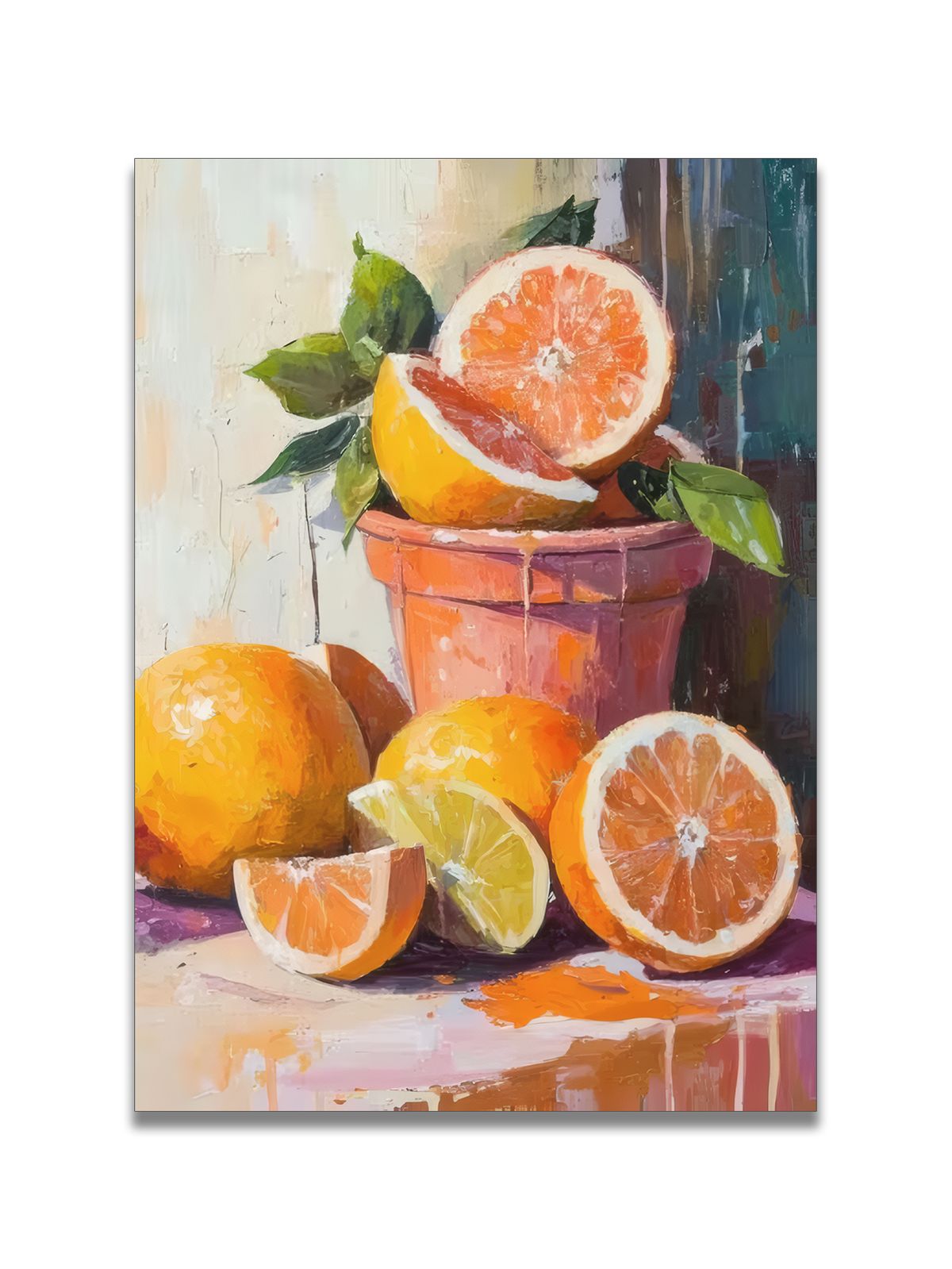 Citrus Triptych Wall Art (Oranges, Lemons, Limes & Grapefruits) – Mediterranean Sun-Kissed Orchard, Impasto Brushstrokes, Impressionist Art_maomaolike.com