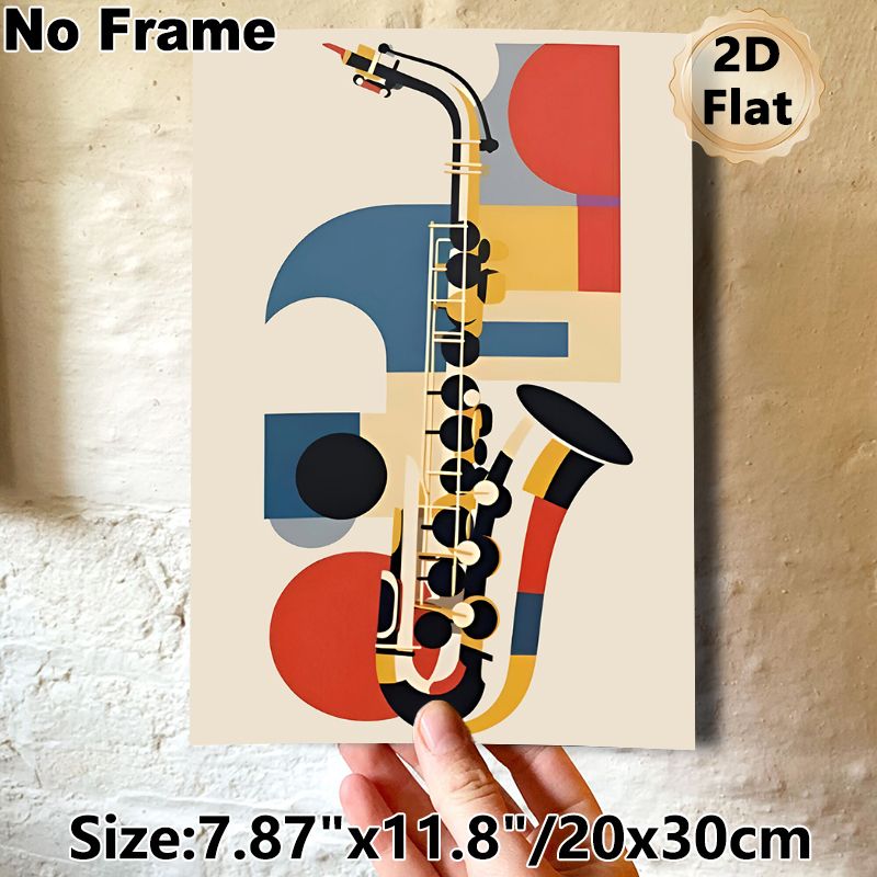Saxophone Themed Painting Poster, Vibrant Geometric Abstract Style Poster, Stylish Musical Artwork Ideal For Music Studios, Living Rooms And Cafes_maomaolike.com