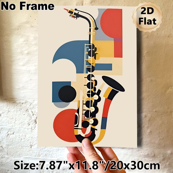 Saxophone Themed Painting Poster, Vibrant Geometric Abstract Style Poster, Stylish Musical Artwork Ideal For Music Studios, Living Rooms And Cafes_maomaolike.com