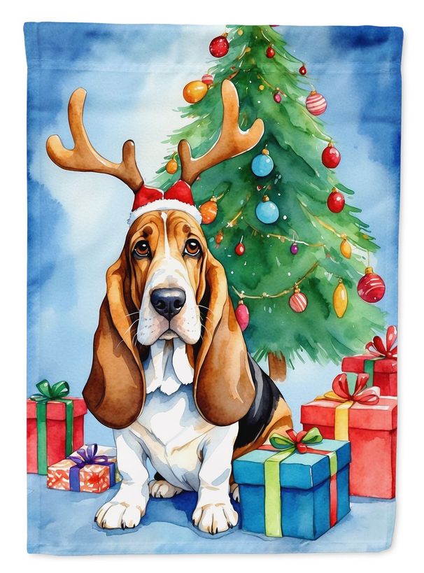 Basset Hound Christmas Reindeer House Flag Large Porch Sleeve Pole Decorative Outside Yard Banner Artwork Wall Hanging, Polyester, House Size, Multicolor_maomaolike.com