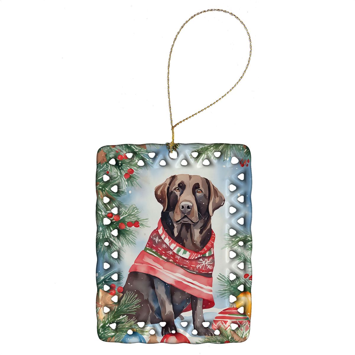 Chocolate Labrador Retriever Christmas Porcelain Ornament Christmas Tree Hanging Decorations For Home Christmas Holiday, Rectangle, Gift, Multicolor_maomaolike.com