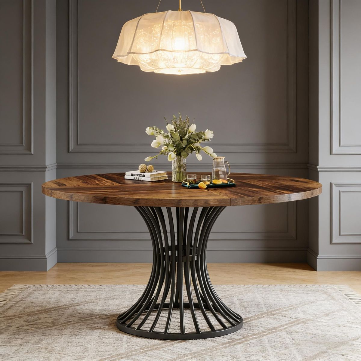 Round Dining Table For 4-6, Farmhouse Circle Kitchen Table_maomaolike.com