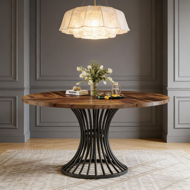 Round Dining Table For 4-6, Farmhouse Circle Kitchen Table_maomaolike.com