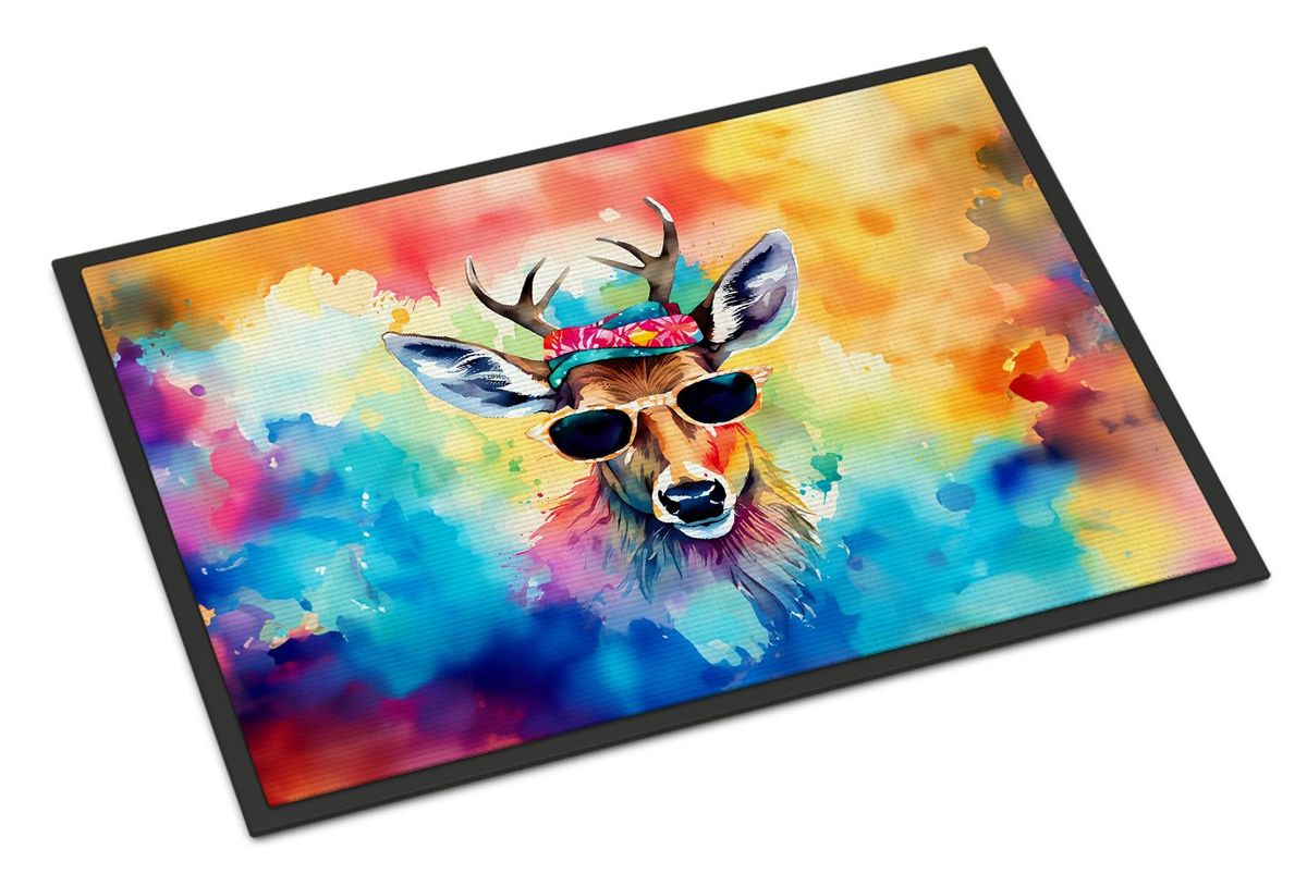 Hippie Animal Deer Doormat Front Door Mat Indoor Outdoor Rugs For Entryway, Non Slip Washable Low Pile, 24H X 36W_maomaolike.com