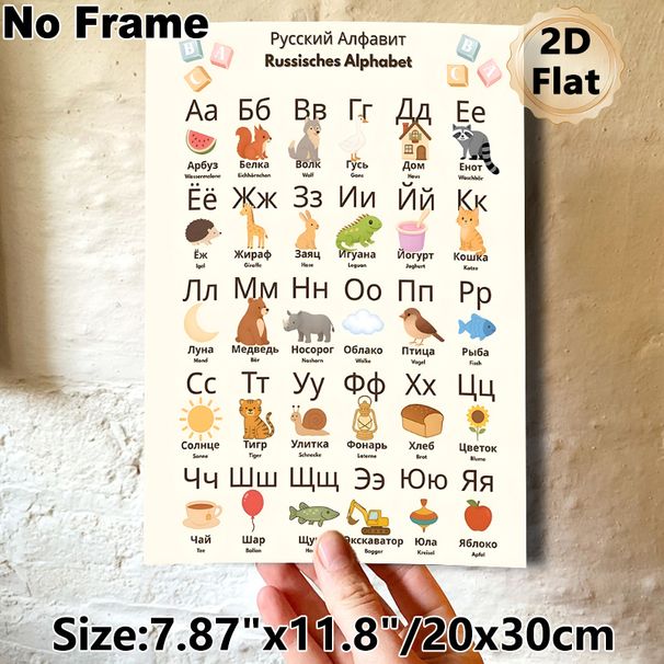 Russian Alphabet Painting Poster, Cute Cartoon Illustrated Poster, Practical For Russian Language Learning, Ideal For Study Areas And Language_maomaolike.com