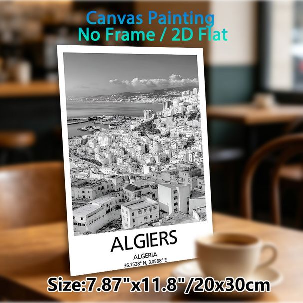 Algiers Coastal City Painting Poster, Monochrome Minimalist Urban Coastal Scene Poster, Sleek Timeless Decor Ideal For Living Room, Office, Bedroom_maomaolike.com