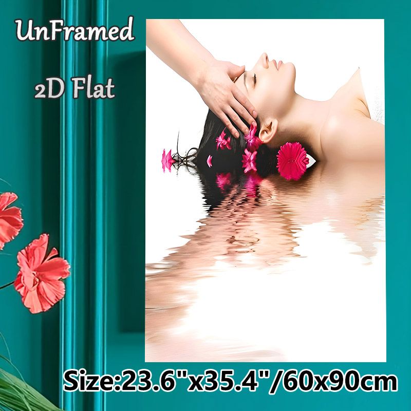 SPA Massage Painting Poster, Soft-toned Serene Spa Scene With Pink Blooms & Water Reflection Poster, Calming Visual Decor Ideal For Spa Salon, Bedroom_maomaolike.com
