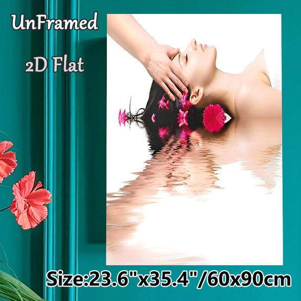 SPA Massage Painting Poster, Soft-toned Serene Spa Scene With Pink Blooms & Water Reflection Poster, Calming Visual Decor Ideal For Spa Salon, Bedroom_maomaolike.com
