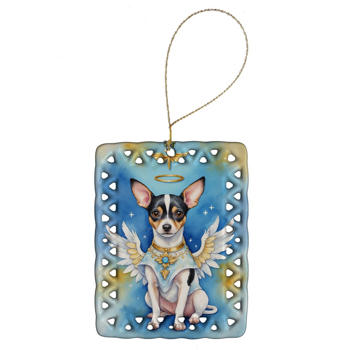 Rat Terrier My Angel Porcelain Ornament Christmas Tree Hanging Decorations For Home Christmas Holiday, Rectangle, Gift, Multicolor_maomaolike.com