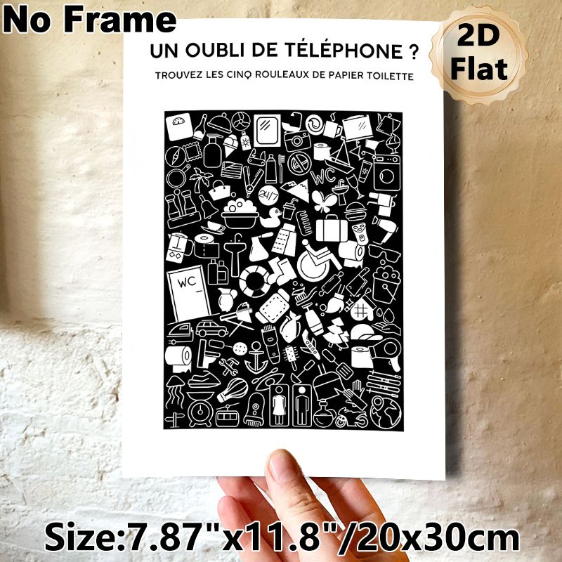 Hidden Toilet Paper Roll Game Painting Poster, Monochrome Minimalist Illustration Poster, Interactive Visual Puzzle, Ideal For Bathroom Decor_maomaolike.com