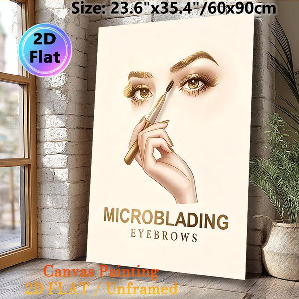 Microblading Eyebrows Painting Poster, Luxury Golden-toned Brow Styling Illustration Poster, Stylish Beauty-themed Decor Ideal For Beauty Salons And_maomaolike.com