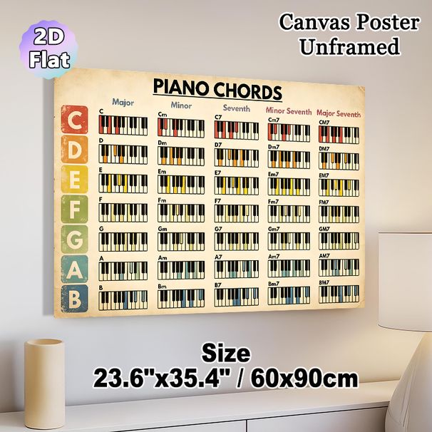 Piano Chords Painting Poster, Vintage Colorful Piano Chord Chart Poster, Clear Chord Reference To Aid Piano Learning, Ideal For Music Studio And_maomaolike.com