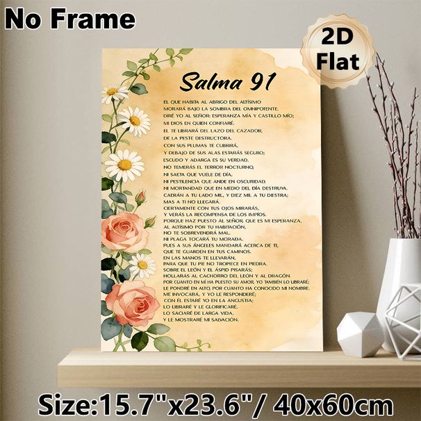 Spanish Psalm 91 Painting Poster, Delicate Watercolor Floral-adorned Scripture Poster, Uplifting Spiritual Verse Decor Ideal For Home, Prayer Room_maomaolike.com