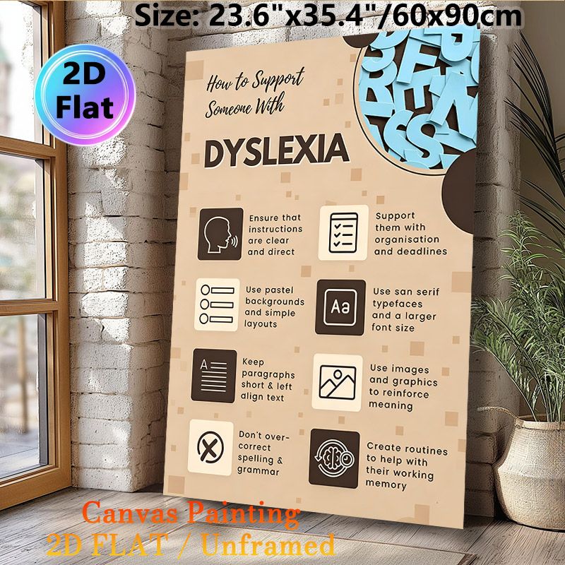 Dyslexia Support Guide Painting Poster, Warm-toned Structured Infographic Poster, Practical Dyslexia Assistance Tips Ideal For Office, Counseling And_maomaolike.com