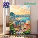 Busan South Korea Cityscape Painting Poster, Warm-toned Vibrant Coastal Urban Scene Poster, Charming Harbor & Mountain Skyline To Add Urban Flair_maomaolike.com