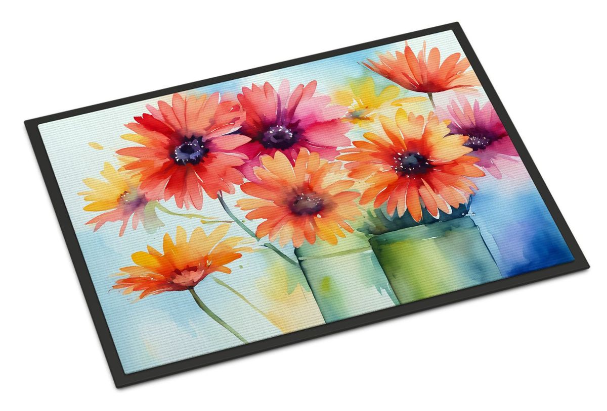 Gerbera Daisies In Watercolor Doormat Front Door Mat Indoor Outdoor Rugs For Entryway, Non Slip Washable Low Pile, 24H X 36W_maomaolike.com