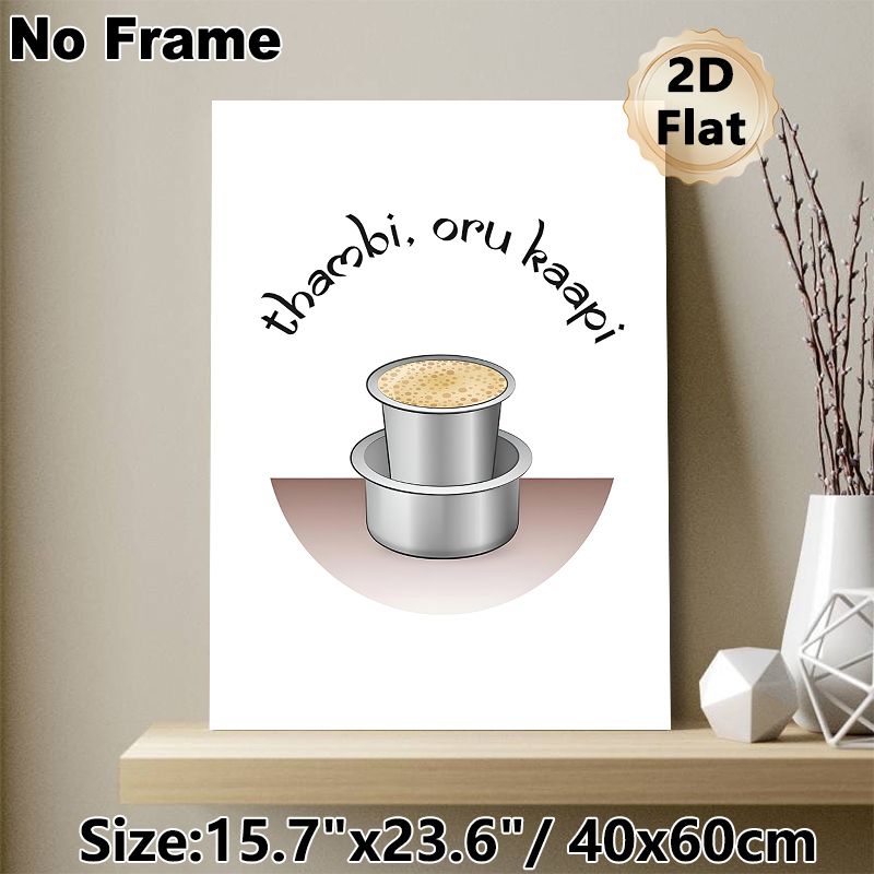South Indian Kaapi Painting Poster, Vibrant Cartoon-style Poster, Illustrated Traditional Metal Coffee Cups With Playful Regional Text, Adds Cozy_maomaolike.com