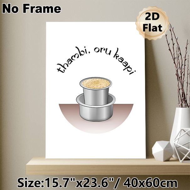 South Indian Kaapi Painting Poster, Vibrant Cartoon-style Poster, Illustrated Traditional Metal Coffee Cups With Playful Regional Text, Adds Cozy_maomaolike.com