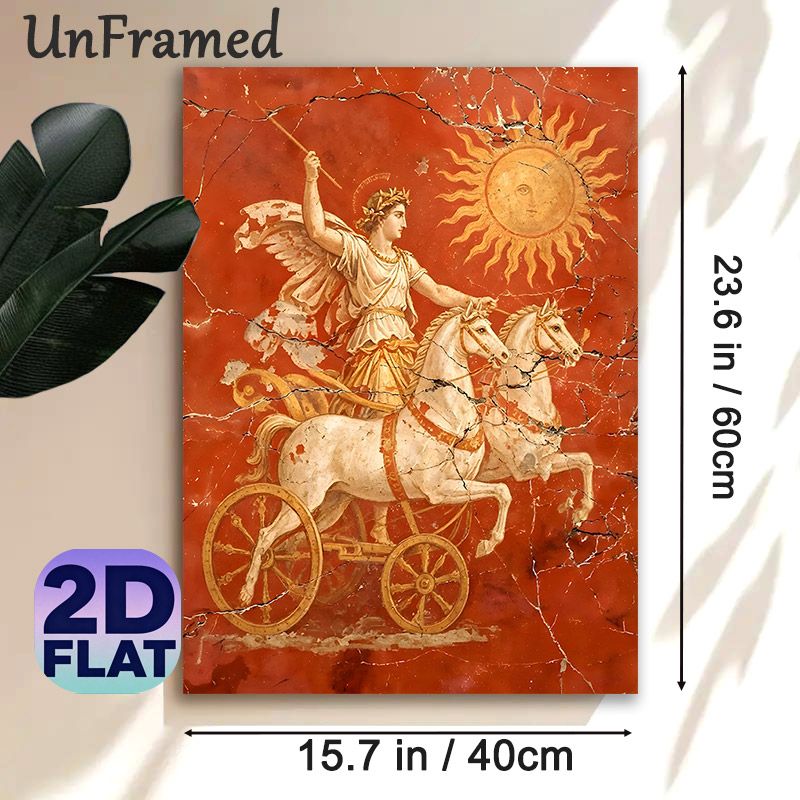 Roman Sun God Chariot Painting Poster, Vintage Cracked Mural-style Red-toned Ancient Art Poster, Timeless Historical Classical Decor Ideal For Home_maomaolike.com