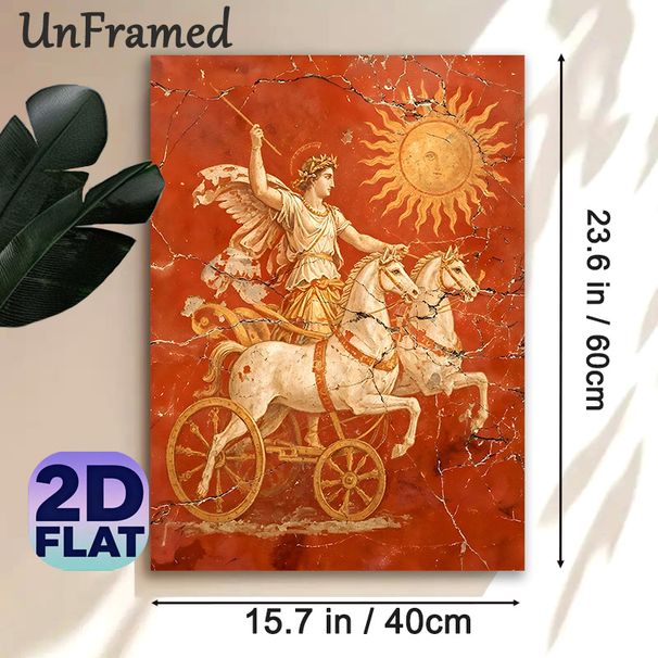 Roman Sun God Chariot Painting Poster, Vintage Cracked Mural-style Red-toned Ancient Art Poster, Timeless Historical Classical Decor Ideal For Home_maomaolike.com