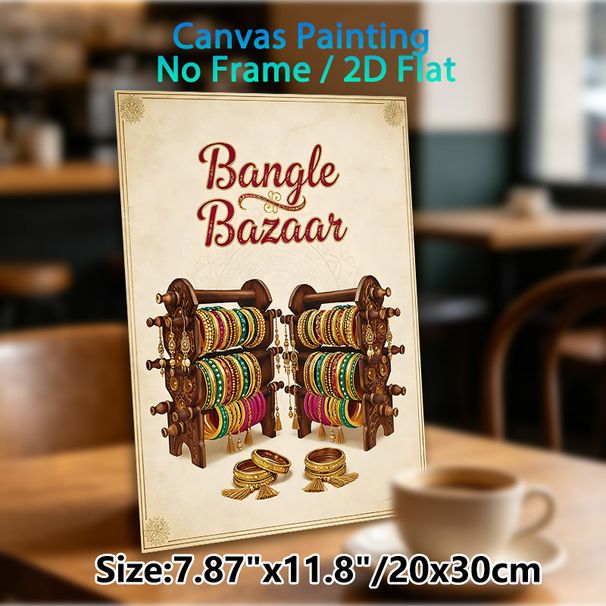 Indian Bangle Bazaar Painting Poster, Vintage-toned Colorful Traditional Bangle Display Poster, Cultural Decorative Artwork Suitable For Living Room_maomaolike.com