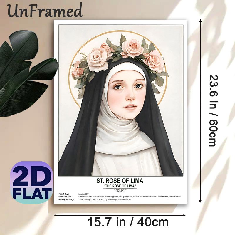 St. Rose Of Lima Themed Painting Poster, Soft Watercolor Saint Portrait Poster, Inspirational Spiritual Message, Ideal For Church And Home Wall Decor_maomaolike.com