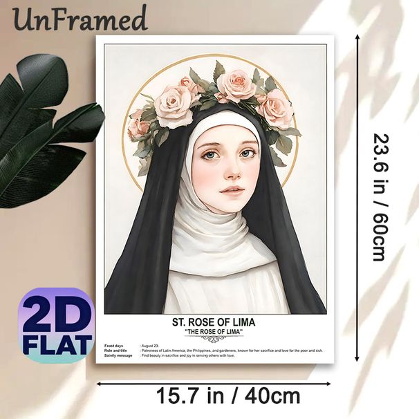 St. Rose Of Lima Themed Painting Poster, Soft Watercolor Saint Portrait Poster, Inspirational Spiritual Message, Ideal For Church And Home Wall Decor_maomaolike.com