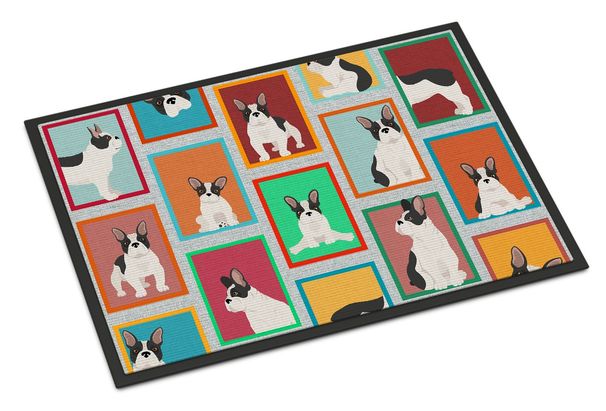 Lots Of Black And White French Bulldog Doormat Front Door Mat Indoor Outdoor Rugs For Entryway, Non Slip Washable Low Pile, 24H X 36W_maomaolike.com