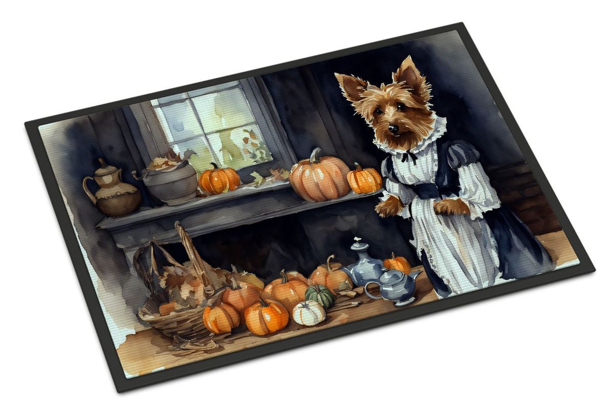 Australian Terrier Fall Kitchen Pumpkins Doormat Front Door Mat Indoor Outdoor Rugs For Entryway, Non Slip Washable Low Pile, 24H X 36W_maomaolike.com