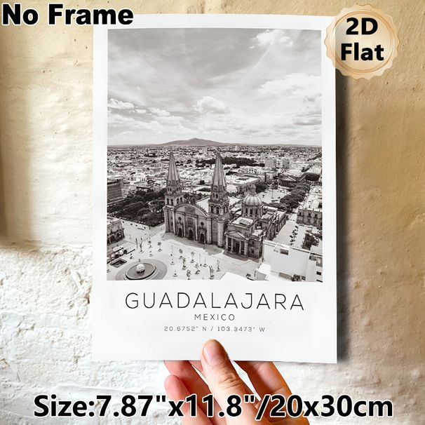 Guadalajara Mexico Cityscape Painting Poster, Vintage Monochrome Urban Skyline With Cathedral Poster, Adds Cultural Charm, Ideal For Living Room_maomaolike.com