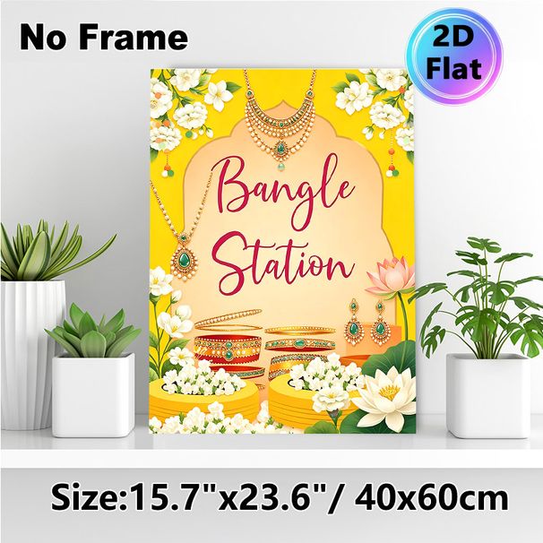 Bangle Station Painting Poster, Vibrant Indian-inspired Ornate Jewelry & Floral Poster, Eye-catching Cultural Decor Ideal For Wedding Events, Festive_maomaolike.com