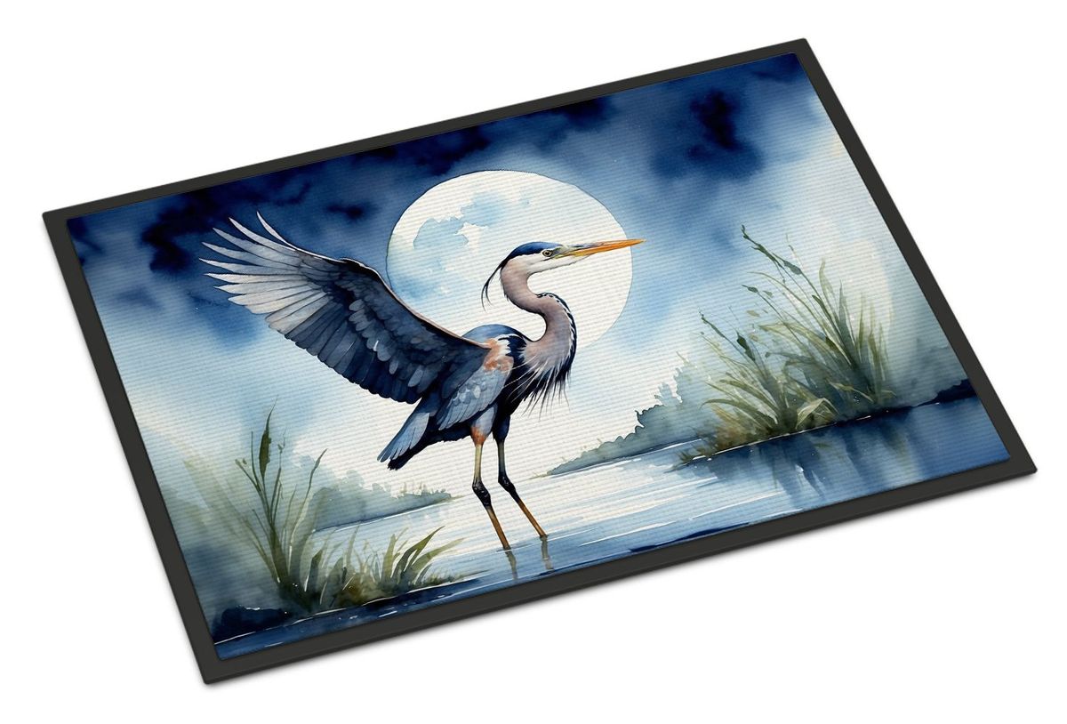 Blue Heron Under The Moonlight Doormat Front Door Mat Indoor Outdoor Rugs For Entryway, Non Slip Washable Low Pile, 24H X 36W_maomaolike.com