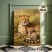 Cheetah Family Painting Poster, Realistic Oil Style Poster, Warm Scene Of Adult Cheetah With Cub In Savanna Grass, Elegant Animal Artwork For Living_maomaolike.com