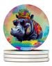 Hippie Animal Hippopotamus Large Sandstone Coasters Pack Of 4 Absorbent Round Coasters Decor Gifts For Men Or Women, 4 In, Multicolor_maomaolike.com