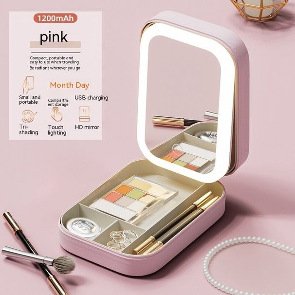 With LED Mirror Portable Travel Makeup Cosmetics Box Touch Light Storage Organizer_maomaolike.com