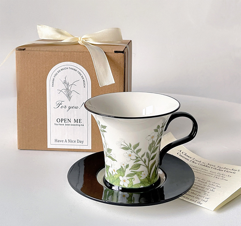 Birthday Gift American Retro Jasmine Coffee Cup Plate Set Exquisite Beauty Business Companion Gift Ceramic Mug_maomaolike.com