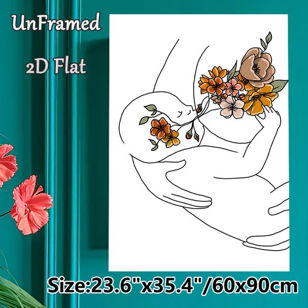 Floral Embracing Figure Painting Poster, Minimalist Line Art Poster, Warm-toned Blooming Floral Adorned Embracing Figure, Gentle Artistic Decor Ideal_maomaolike.com