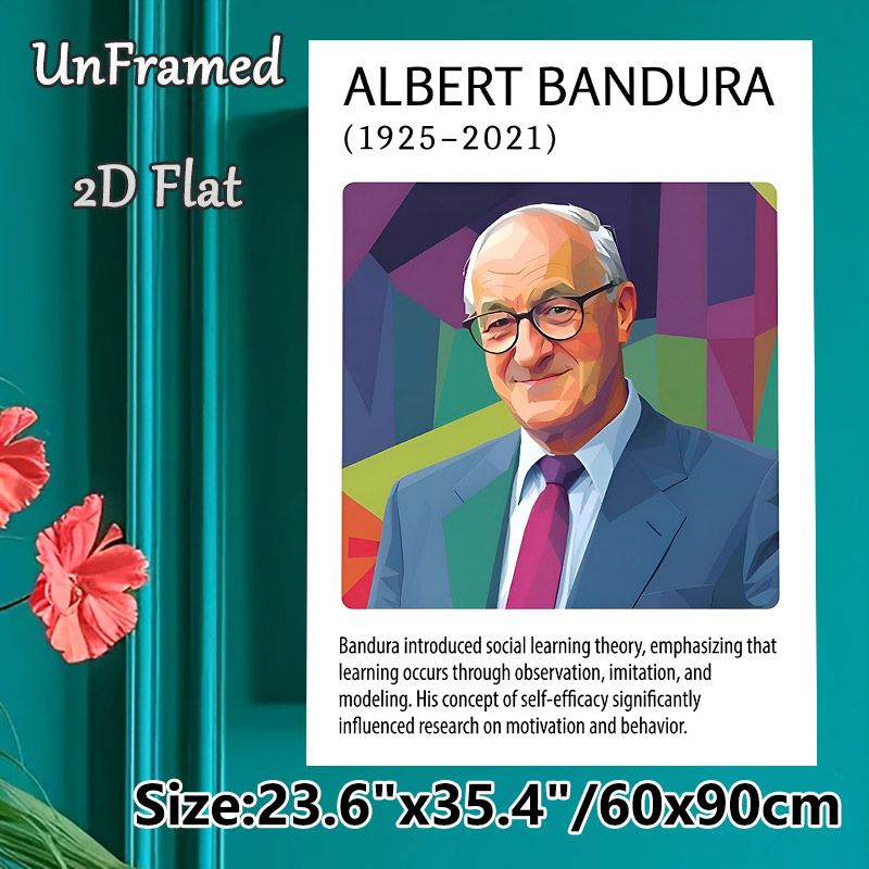 Albert Bandura Themed Painting Poster, Vibrant Polygonal Style Portrait Poster, Informative Design With Social Learning Theory Intro, Ideal For_maomaolike.com