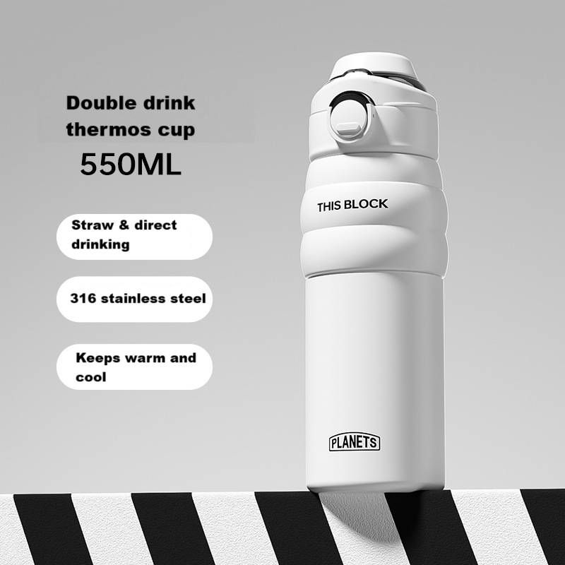 Dual Drinking Thermos Cup 316 Stainless Steel High-value Girls Straw Cup Portable Hand-held Water Cup Sports Water Bottle_maomaolike.com