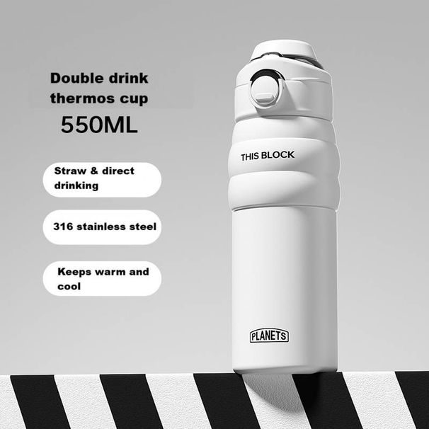 Dual Drinking Thermos Cup 316 Stainless Steel High-value Girls Straw Cup Portable Hand-held Water Cup Sports Water Bottle_maomaolike.com