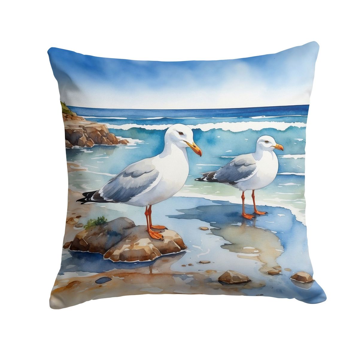 Gulls Scavenging Throw Pillow Machine Washable, Indoor Outdoor Decorative Pillow For Couch, Bed Or Patio, 14Hx14W_maomaolike.com