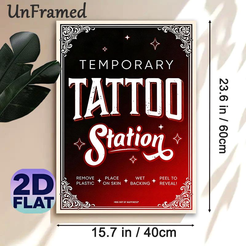 Temporary Tattoo Station Painting Poster, Vintage Retro Typographic Poster, Eye-catching Decorative Sign Suitable For Party, Event And Entertainment_maomaolike.com
