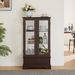 Glass Cabinet Lighted Glass Cabinet Curio Display Cabinet With Adjustable Glass Shelves 2 Doors And 1 Drawer Cabinet Bulb Included Cherry_maomaolike.com