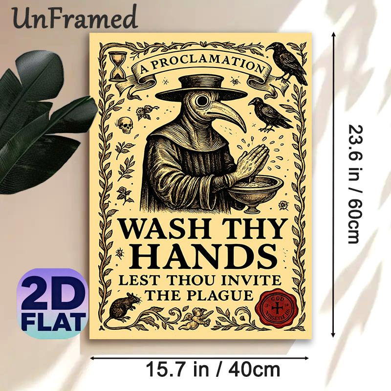 Plague Doctor Themed Painting Poster, Vintage Engraved Style Poster, Retro Hand-washing Reminder, Ideal For Bathroom_maomaolike.com
