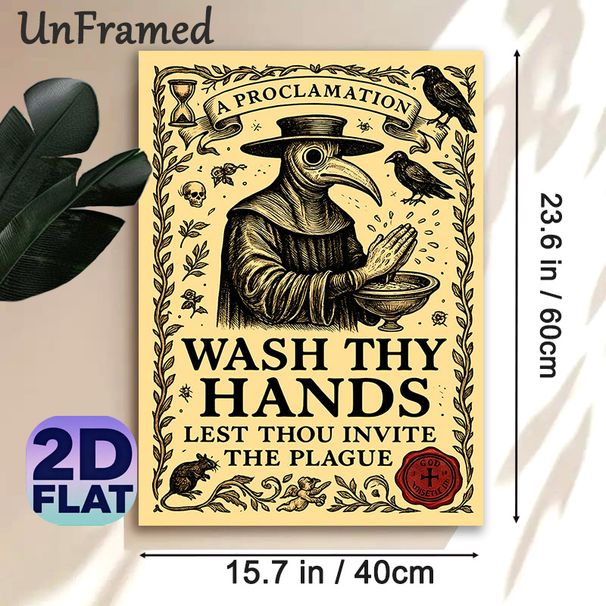Plague Doctor Themed Painting Poster, Vintage Engraved Style Poster, Retro Hand-washing Reminder, Ideal For Bathroom_maomaolike.com